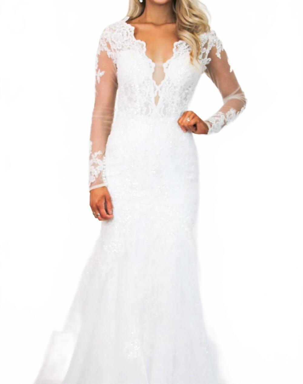 NEW CINDERELLA DIVINE sophia long sleeve lace mermaid wedding dress in white